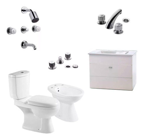 Inodoro Bidet Grifería Fv Mueble Flotante Baño Completo