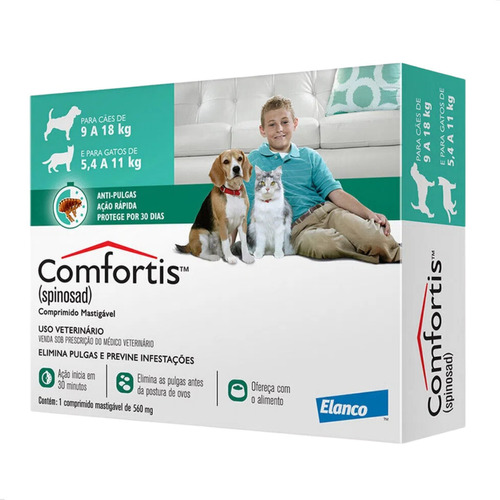 Antipulgas Elanco Comfortis 560mg Caes E Gatos Cor Verde 3 Comprimidos 