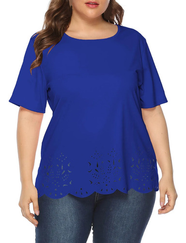 Blusa De Manga Corta Con Cinturón Y Nudo Para Mujer De Talla