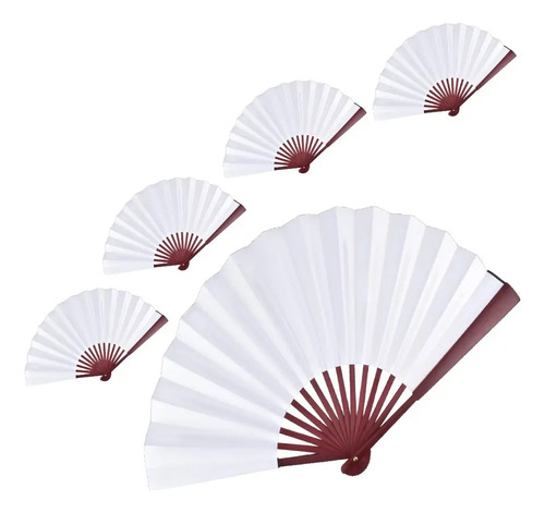 ** 5 Piezas Abanico Pequeño De Mano De Madera Tela Boda