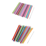 50 Reusable Rigid Plastic Striped Straws .