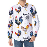 Rt Camisa Casual Manga Larga Con Estampado Gallo En 3d Pa