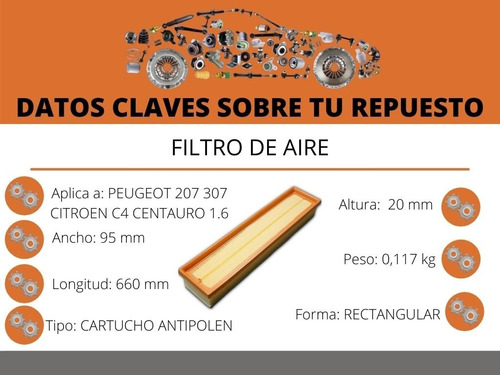Filtro De Aire Peugeot 207, 307, Citroen C4, Centauro 1.6  Foto 4