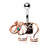 Aros - Elefante Blanco Ombligo Anillo Bañado En Oro Rosa 316