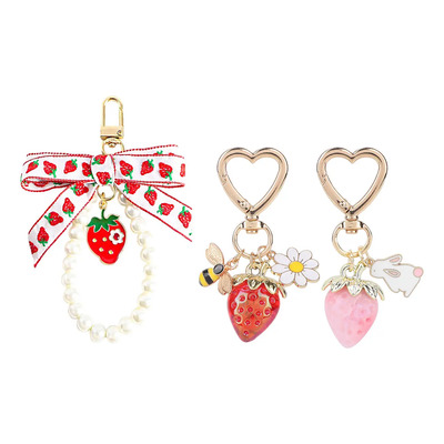 3 Lindos Llaveros Fresa Accesorio De Moda Regalo Para Mujer