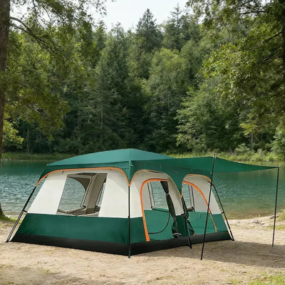 420*305*200cm Casa De Campaña Portátil Para 10-16 Personas, 2 Habitaciones Con Cuatro Ventanas Y Dos Puertas, Carpa Impermeable, Gran Ventilación, Tienda De Campaña Ideal Para Camping Familiar, Verde | Envío gratis