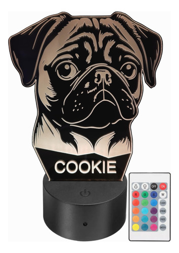 Lámpara Led Pug Mascota Acrílico Rgb Personalizada