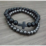 Mix 2 Pulseiras Masculina Feminina Onix E Hematita