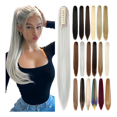 Extensiones De Cabello Natural Postizo Coleta Clip Garra 53cm Color #88a Gris Plateado | Meses sin interés