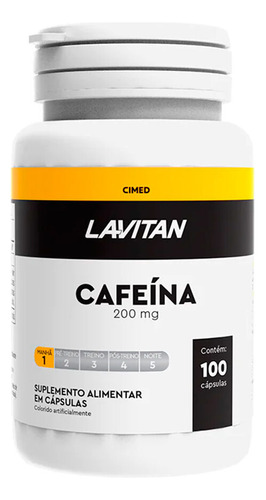 Cápsulas De Cafeína 200mg Suplemento Lavitan Pote Com 100 Un
