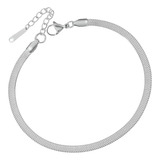 Tobillera Panza Víbora Plana Pulsera Pie Mujer Acero Plata