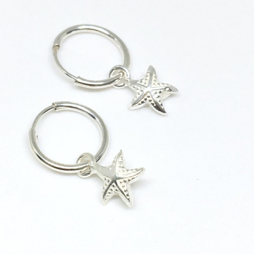 Aro Argollita Con Dije Estrella De Mar Plata 925 