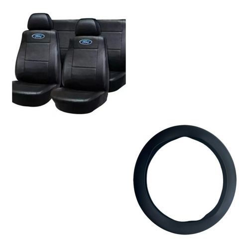 Funda Cubre Asiento Ford Ka + Cubre Volante Silicona Negro