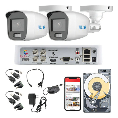 Kit circuito cerrado Hikvision Hilook dvr 4 canales 2 camaras color blanco 1080p 2mp full hd thc-b129-ps colorvu audio integrado video a color las 24\u002F7 video baluns disco duro 500gb | Envío gratis