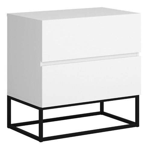 Mesa De Cabeceira Com 2 Gavetas Estilo Industrial 45cm Cor Branco/preto