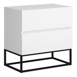 Mesa De Cabeceira Com 2 Gavetas Estilo Industrial 45cm Cor Branco/preto