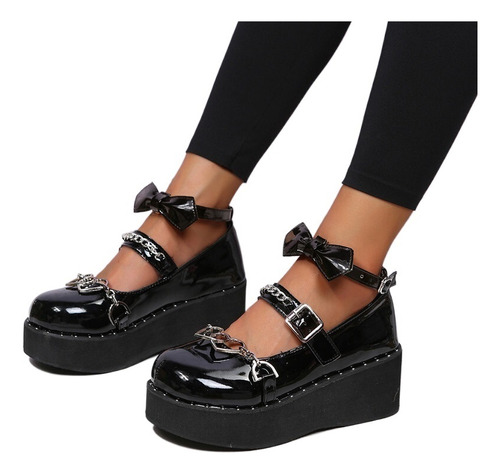 Zapatos Mujer Agujeta Negro Charol Escolar Niñas Casual