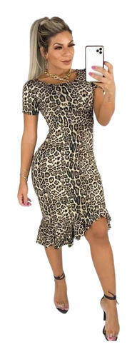 Vestido De Babado Animal Print - Para Gestantes Ou Não