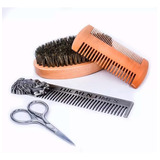 Set De Grooming X4 Cuidado Para Barba Peine Doble Madera