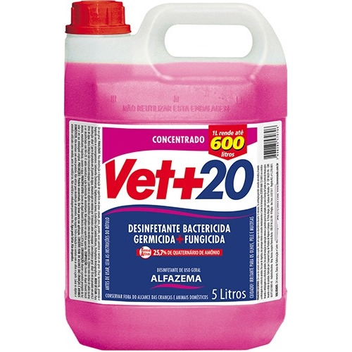 Limpeza E Desinfecção Desinfetante Bactericida Vet+20 5l 