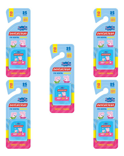 5 Fio Dental Infantil - Peppa Pig - 25m - Azul - Dentalclean