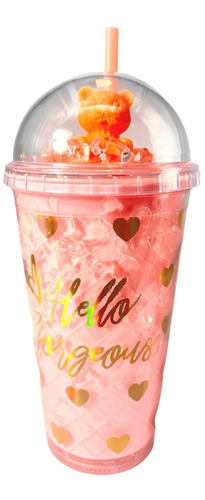 Vaso Con Bombilla Diseño Osito Kawaii 450 Ml