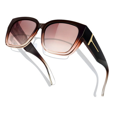 Lentes De Sol Sobrepuestos Polarizados Unisex Homre Mujer Uv400 Cuadrado Diseño Marrón Degradado | Meses sin interés