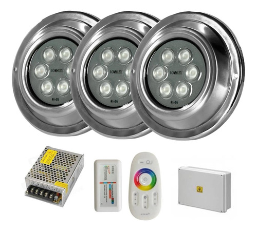 Kit 3 Luces Led 20w Pileta Rgb + Tablero + Fuente +c Remoto