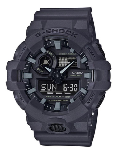 Reloj Pulsera Casio G-shock Ga-700uc De Cuerpo Color Gris, Analógico-digital, Para Hombre, Fondo Negro, Con Correa De Resina Color Gris, Agujas Color Blanco, Dial Gris, Subesferas Color Negro, Minuter