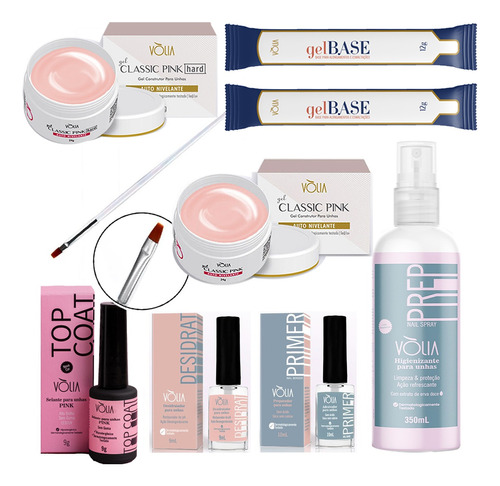 Kit Volia Base + Pink + Pink Hard Kit Preparador Gel +brinde