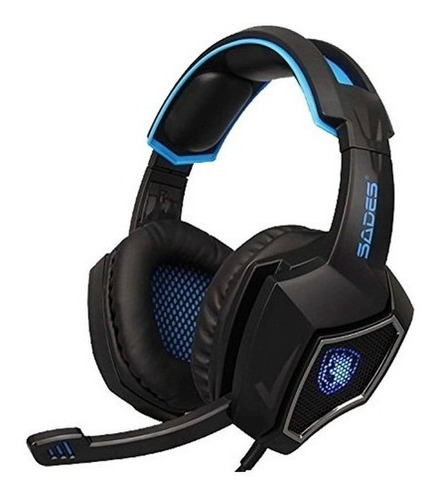 Auricular Sades Spirit Wolf Gaming Pc 3.5mm Usb Color Azul/negro