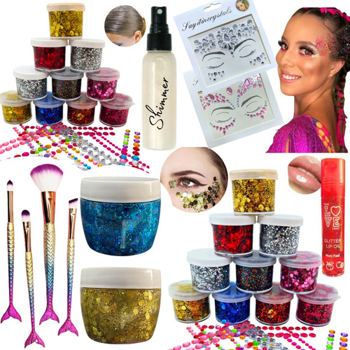 Party Box Bar Glitter Gel Escamas Strass Premium Brillo