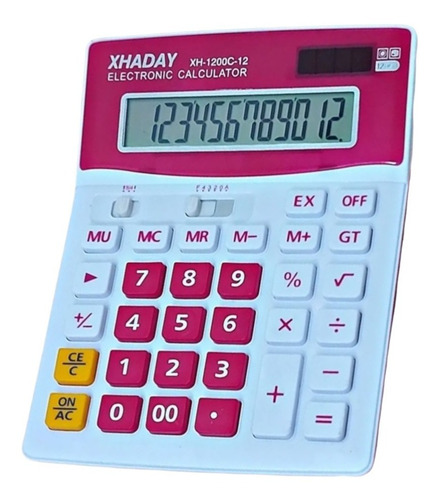Calculadora Grande De Mesa Rosa E Branco Visor De 12 Dígitos