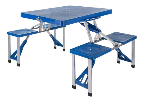 Mesa Plegable Tipo Maleta Con Bancos 134 Cm Color Azul