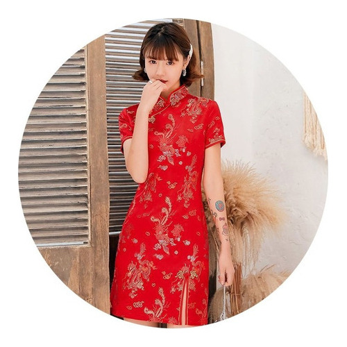 Vestido Chino Tradicional Qipao Adorno Dragones Cheongsam 1