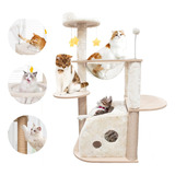 Pet King - Mueble Para Gatos Rascador Juguete Arbol Casa Esferas 105 Cm Color Beige Madera