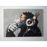 Cuadro Mono Banksy Pintado A Mano Decorativo 1mx70cm Grande