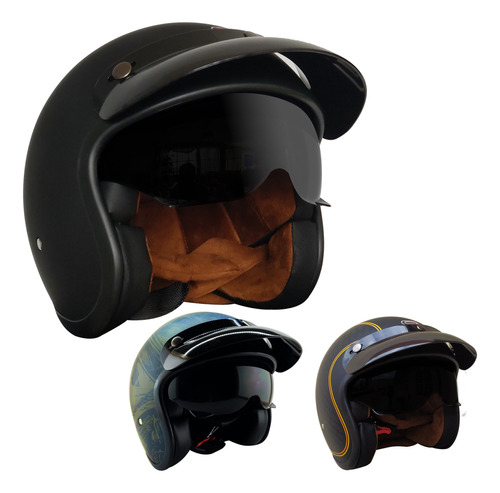 Casco Para Moto Chopper 3/4 Retro Con Gafas Certificado Roda