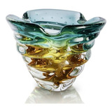 Vaso Centro De Mesa Murano Cristal Sao Marcos Verde E Ambar