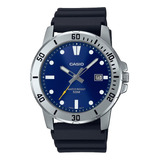 Reloj Casio Sport Para Hombre Mtp-vd01 Original E-watch Color De La Correa Negro Color Del Fondo Azul