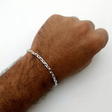 Pulseira Masculina Cadeado 5mm Prata 925 23cm Fecho Gaveta