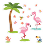 Adesivo De Parede Flamingos E Flores Para Quarto De Menina