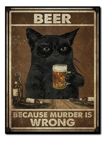 #1493 - Cuadro Decorativo Vintage Cerveza Gato Negro Poster
