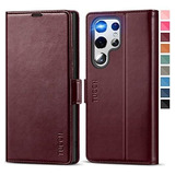 Funda Para Galaxy S22 Ultra Cuero Borgoña Tpu Bloqueo Rfid