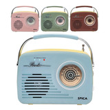 Radio Vintage Parlante Bluetooth Portatil Spica Sp120 Am/fm Color Celeste
