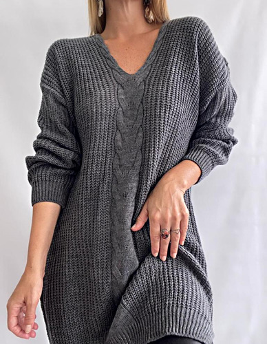 Maxi Sweater Lana Trenzado Oversize Talle Especial Mujer