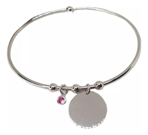 Pulsera Esclava Plata Rodhinada Medalla Cubics Blanco/rosa