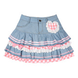 Minifalda Vaquera Con Volantes Para Mujer, Estilo Kawaii, Ca