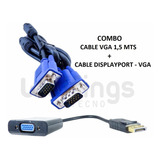 Combo Adaptador Displayport Dp Video + Cable Vga 1,5 Metros 