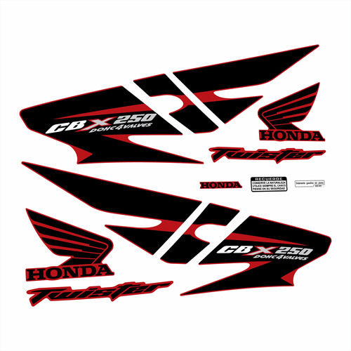 Calcos Honda Cbx Twister 250 Kit Moto Roja C/advertencias
